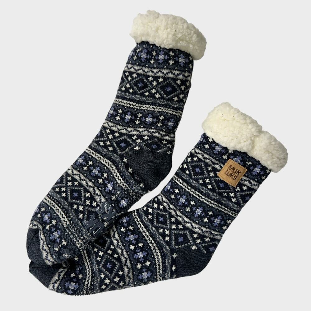 Muk Luks Slipper Socks NWOT Charcoal Gray Pattern